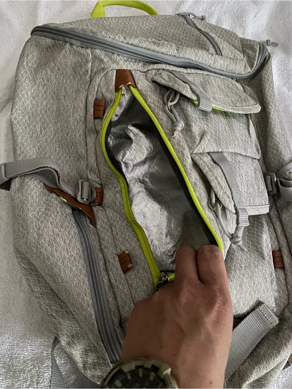 RARE! Jansport Light Gray Backpack with Neon Yellow Accents RARE!